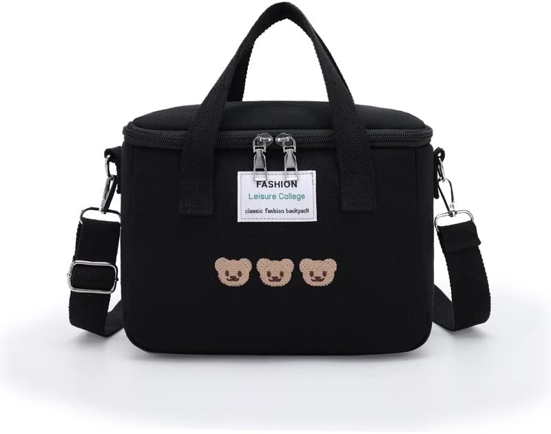 DanceeMangoo Kawaii Womens Lunch Bag Cute Embroidery Bear Insulated