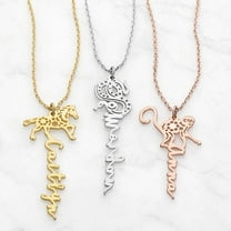 Personalized Planet Women's Sterling Silver Vertical Script Name with Chinese Zodiac Sign Necklace