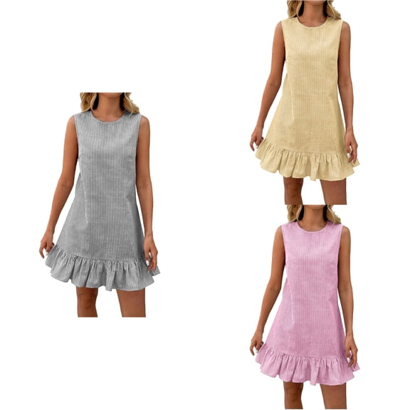 Antinious Ladies Solid Sleeveless Summer Breathable Casual Midi Dress