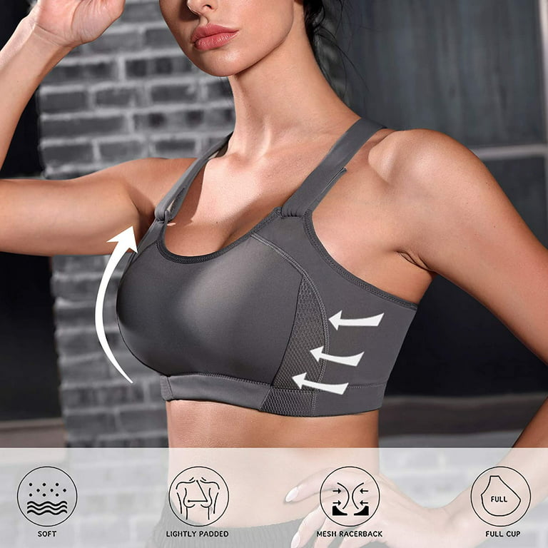 Nebility Women High Impact Racerback Sports Bras Wirefree Front Adjustable  Workout Tops Bounce Control Gym Activewear Bra