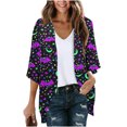 thumbnail image 2 of qolati Halloween Cardigan for Women 3/4 Sleeve Open Front Cardigans Jacket Holiday Fall Outwear Cute Ghost Pumpkin Graphic Cover Up Blouse Tops Purple XXL, 2 of 5
