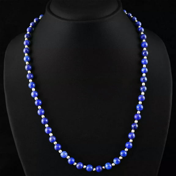 K-KED 20 INCHES ELEGANT NATURAL 6MM BLUE LAPIS LAZULI ROUND GEMSTONE BEADS NECKLACE