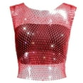 thumbnail image 1 of Chaleco de manga corta de red brillante para mujer: red de pesca con pedrería, sexy/casual, para todas las estaciones, talla real., 1 of 2