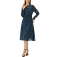 thumbnail image 2 of INSPIRE CHIC Women's Dress  Metallic Stars Smocked Waist Sheer Puff Sleeve Party Midi Dresses with Lining XS Deep Blue, 2 of 5