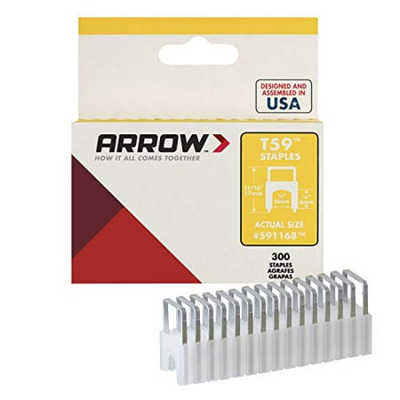 

Arrow 591168 Genuine T59 Steel 1/4-Inch by 5/16-Inch Insulated Staples for Cable and Wiring Clear 300 Count