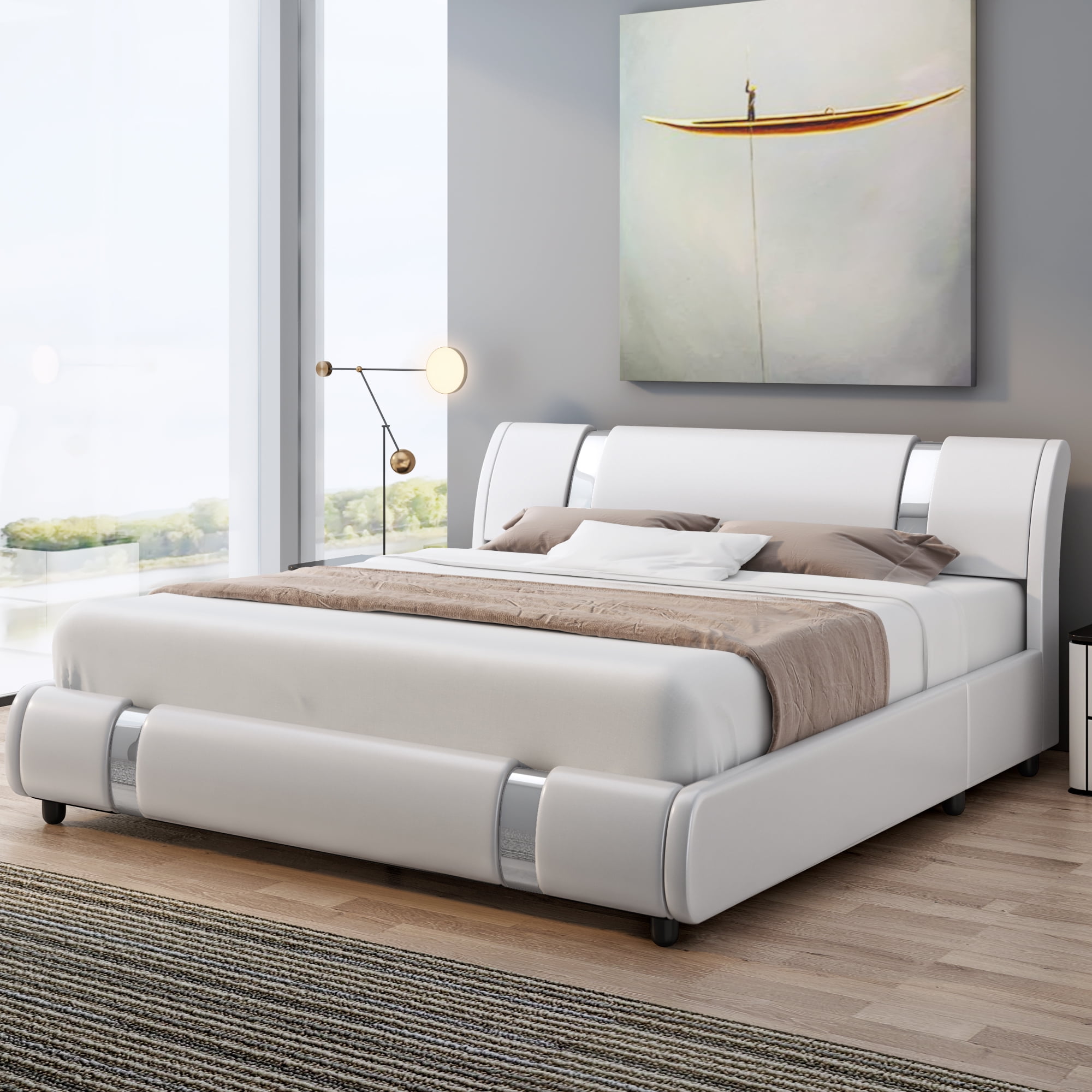 Homfa Queen Size Bed Frame, Modern Leather Upholstered Platform Bed Frame with Adjustable Headboard, White - Walmart.com Homfa Queen Size Bed Frame, Modern Leather Upholstered Platform Bed Frame With Adjustable Headboard, White - Walmart.Com