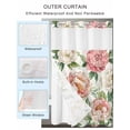 thumbnail image 2 of No Hook Shower Curtain with Snap in Liner Vintage Flower Shower Curtain -Fabric Waterproof Inner Liner, Watercolor Pink White Flowers Leaves Shower Curtains Washable 72"x96", 2 of 9