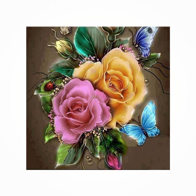 Yuarrent Pintura de diamante DIY 5D, flor de peonía, mariposa, punto de cristal, bordado, cuadro de pintura de diamantes de imitación para Artesanía