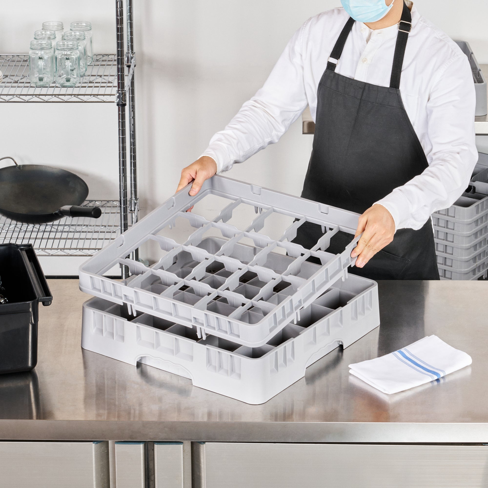 Restaurantware EXTENDER ONLY, Clean Tek Professional Half Drop Glass Rack Extender, 1 Heavy Duty Gray Polypropylene Add-On with 49 Compartments, Durable Dishwasher Extender, Rack Sold Separately