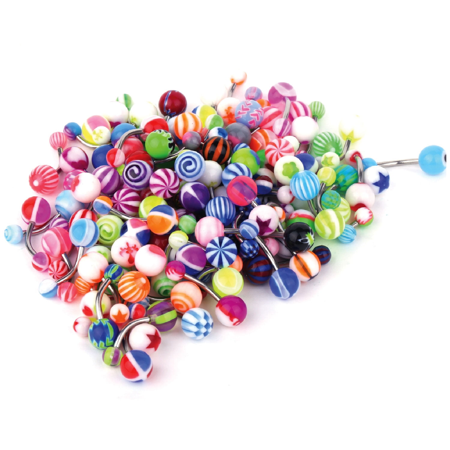 Oasis Plus Wholesale Lot 100pcs 14G Belly Button Rings Navel Barbell Acrylic Balls 316L Surgical Stainless
