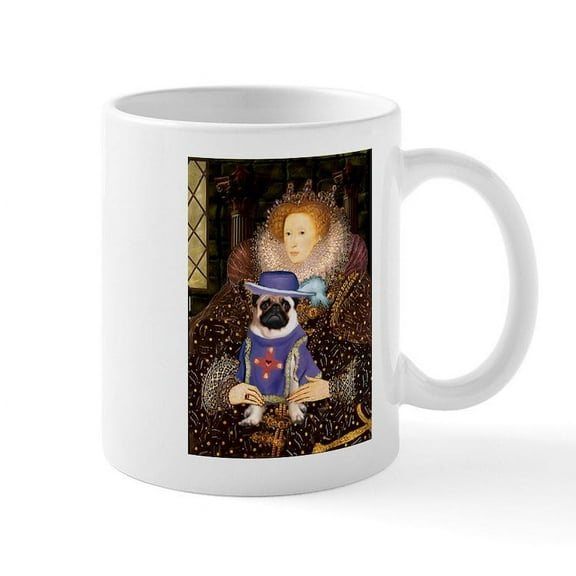 CafePress - Queen Sir Pug (17) Mug - 11 oz Ceramic Mug - Novelty Coffee Tea Cup