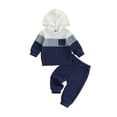thumbnail image 2 of VeFlora Baby Toddler Boy Fall Outfit Contrast Color Long Sleeve & Short Sleeve Hooded Sweatshirt and Elastic Pants 2 Piece Clothes Set, 2 of 9
