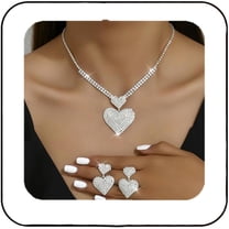 Crystal Heart Bridal Wedding Jewelry Set Silver Rhinestone Necklace Earrings Bracelet Sets Formal Costume Jewelry for Women and Brides