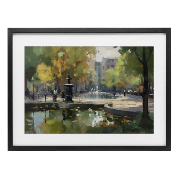 Stupell Industries Autumn Reflections at Park Fountain Black Framed Print Under Glass, design by Creative Studio