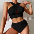 thumbnail image 2 of UTSJKR Womens Sexy Two Piece Criss Cross Cutout Bikini Sets Ruched High Waisted Tummy Control Sexy Bathing Suits Black L, 2 of 4