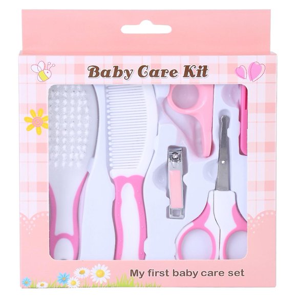 6-Piece Baby Manicure Set Nail Clipper Scissors Hairbrush Comb Practical Daily Pink