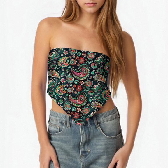 Women's Graphic Print Tie Back Strapless Tube Bandeau