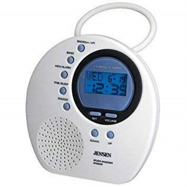 jensen vertical digital am/fm splash resistant shower clock radio