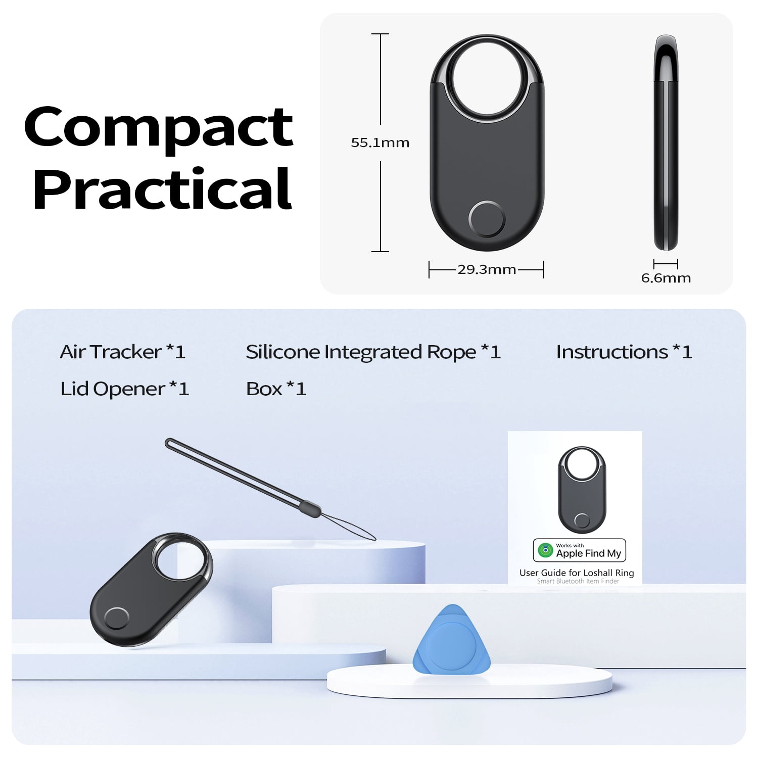 Loshall Air Tracker Tag (iOS Only)-2 Pcs, Smart Item Finder Work with Apple Find My for Luggage, Keys, Bags, Pets, Wallet, Bluetooth Tracker/ Key Finder and Item Locator Smart Tag Replaceable Battery