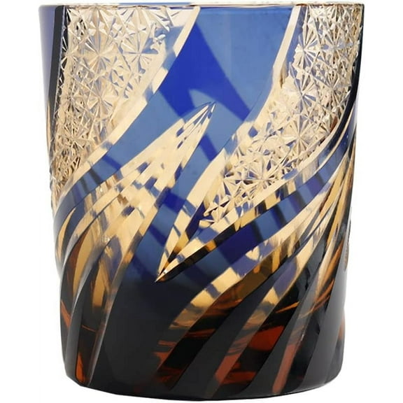 Edo Kiriko Old Fashioned Glasses Japanese Style Crystal Amber  Diamond Cut Glass Cup Tumbler for Vodka Cocktail Whiskey