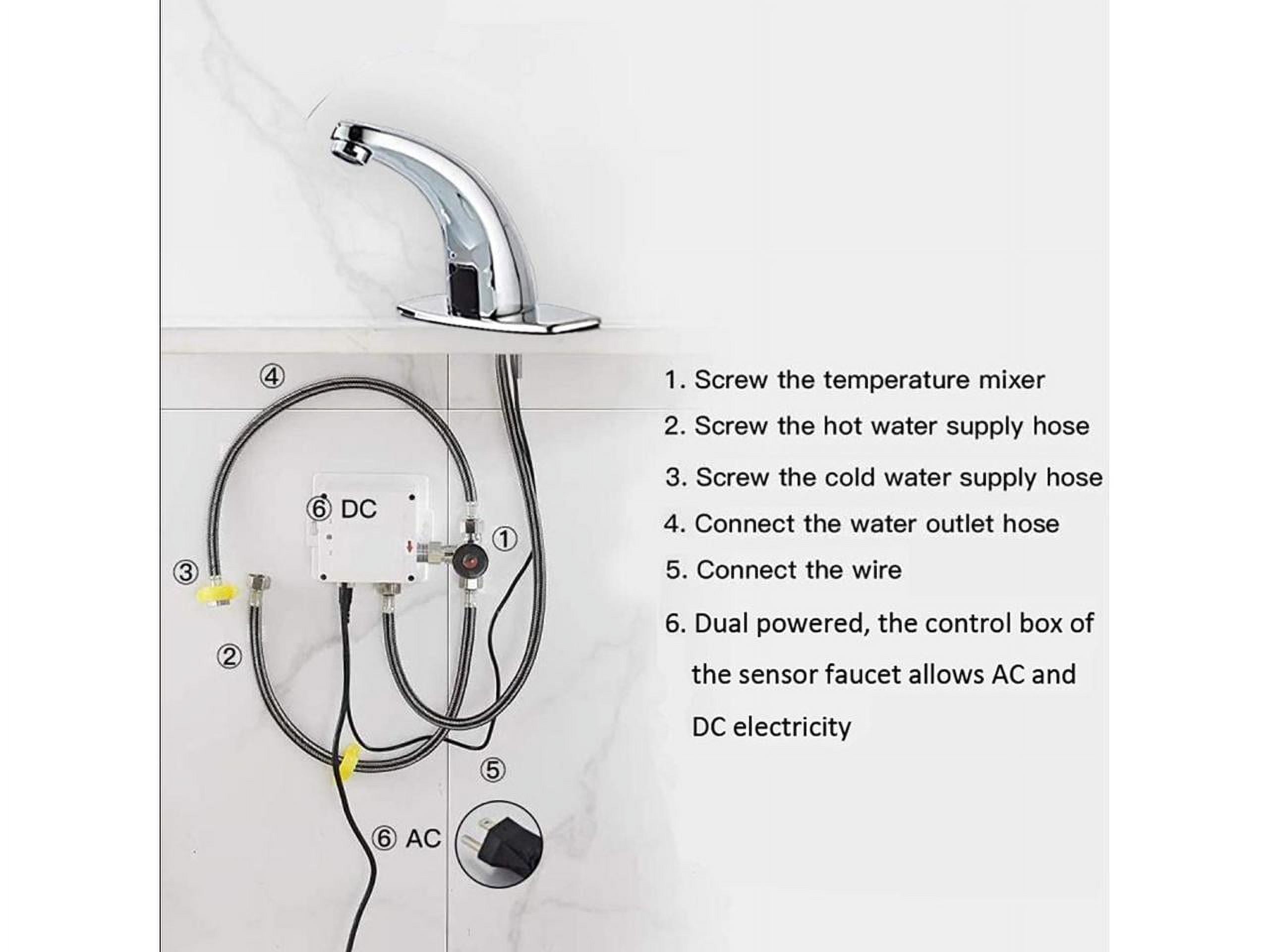 Bathroom Sink Faucet Touchless Temperature Automatic Sensor Commercial Deck Mount Solid Brass Motion Activated Bath Tub Lavatory Basin Vanity Aerator One Hole Brass Mixer Tap Touch-Free Chrome
