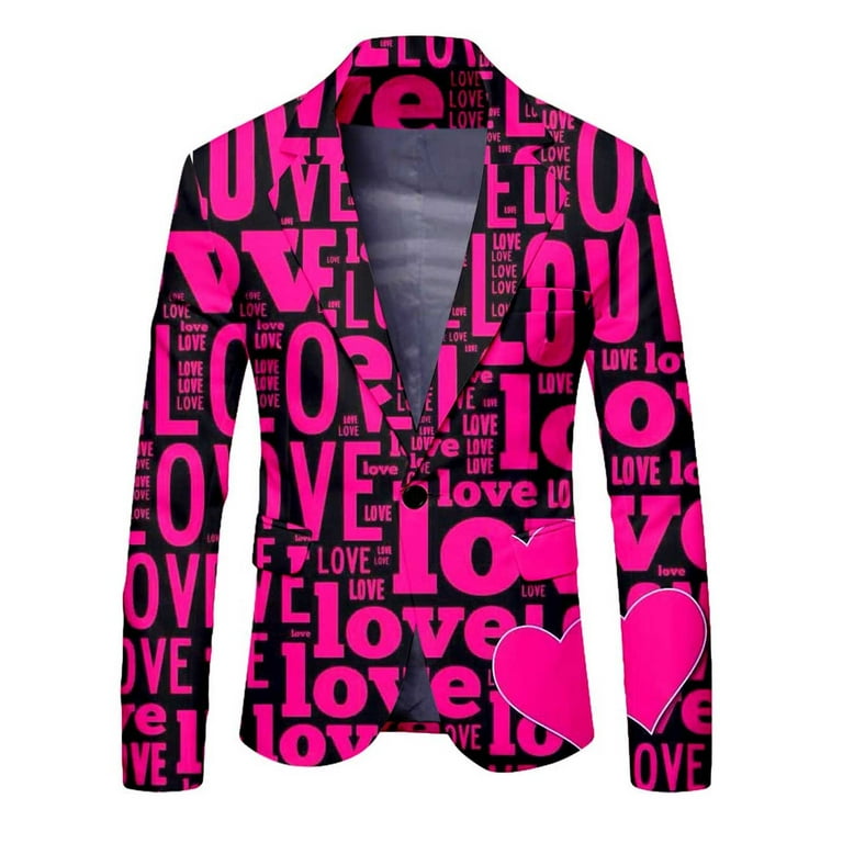 XASZHN Plus Size Blazer Mens Valentine s Day Jacket Suit Full Print Casual tyle Love Rose Festival Sex Dating Jacket Suit Hot Pink M Walmart