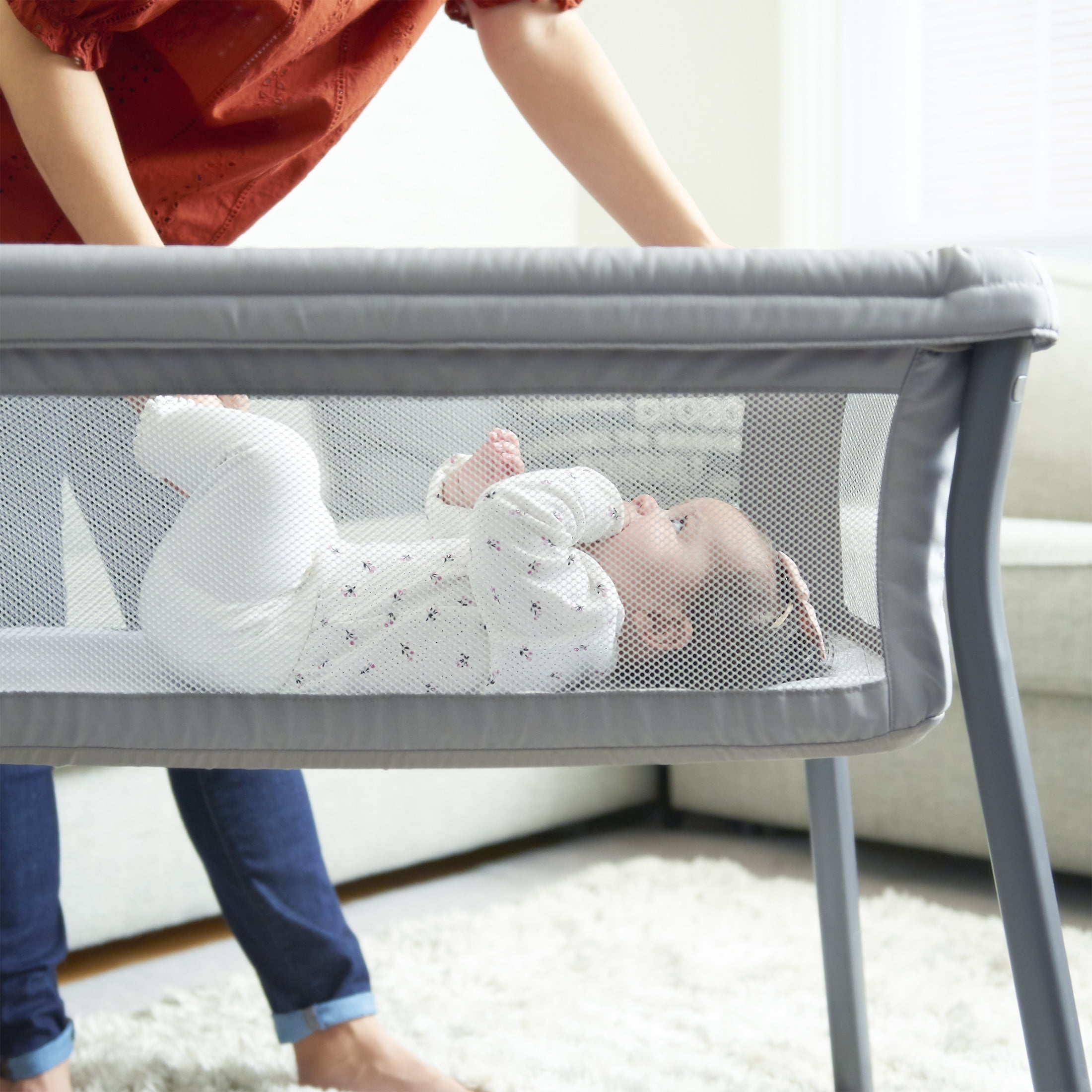 Chicco LullaGo Anywhere Portable Bedside Bassinet Sandstone Grey New Walmart