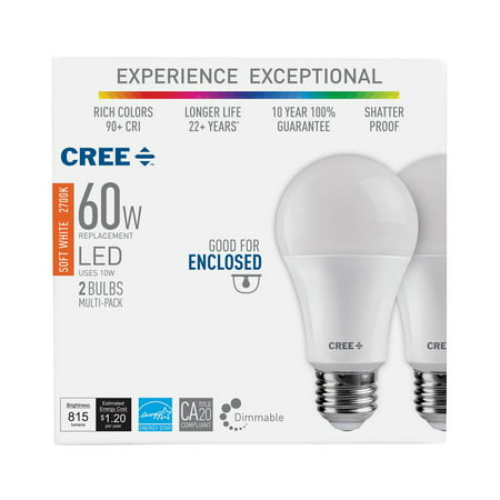 Cree 60W Equivalent Soft White (2700K) A19 Dimmable Exceptional Light Quality LED Light Bulb