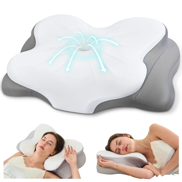 Fyova Cervical Neck Pillow, Ergonomic Memory Foam Pillows for Neck Pain Relief with Breathable Pillowcase, Contour Neck Support P