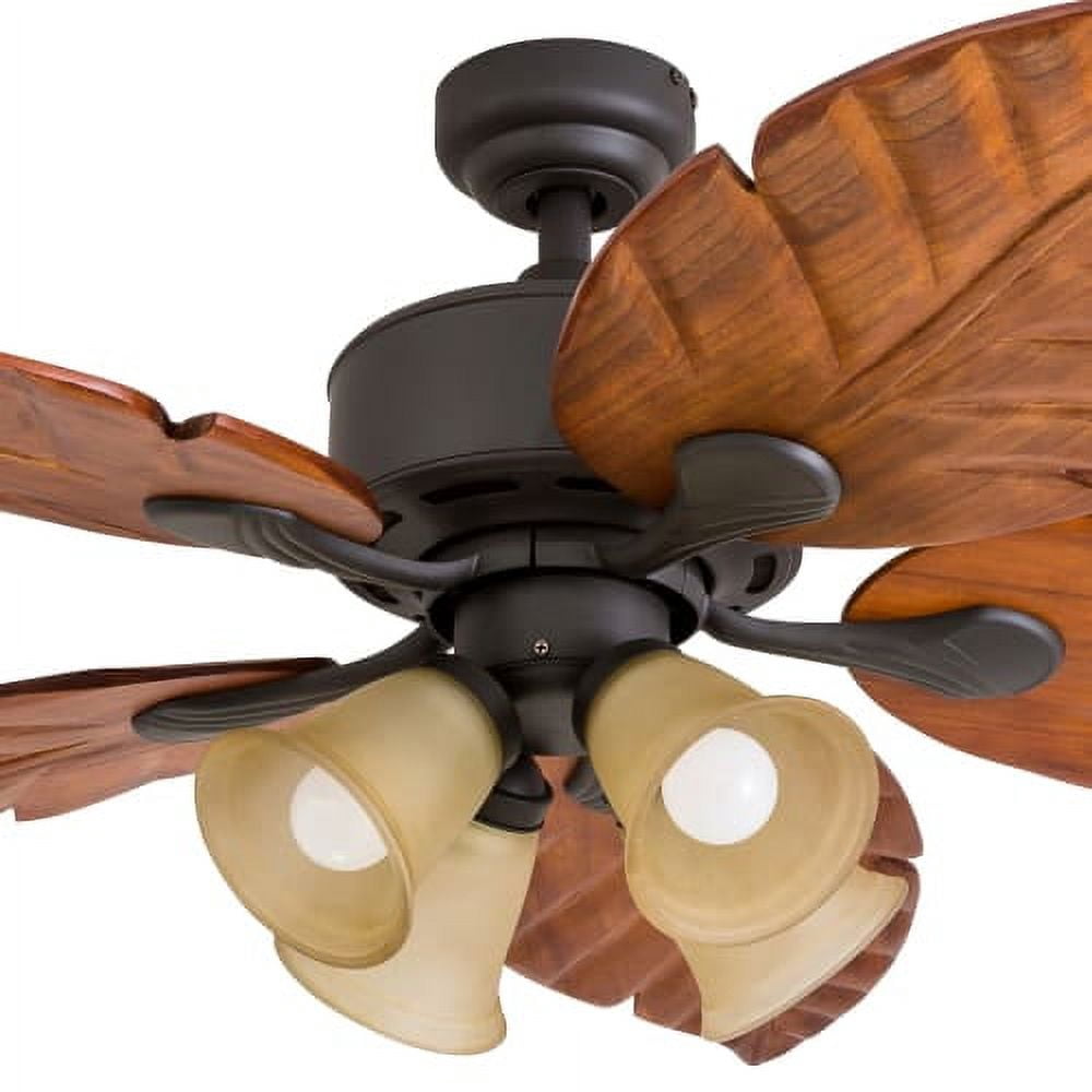 Prominence Home Royal Palm 52″ Bronze Tropical Ceiling Fan with 5 Hand Carved Wood Blades, 4 Arm Light Kit, Remote & Reverse Airflow Sansujyuku sansujyuku.com