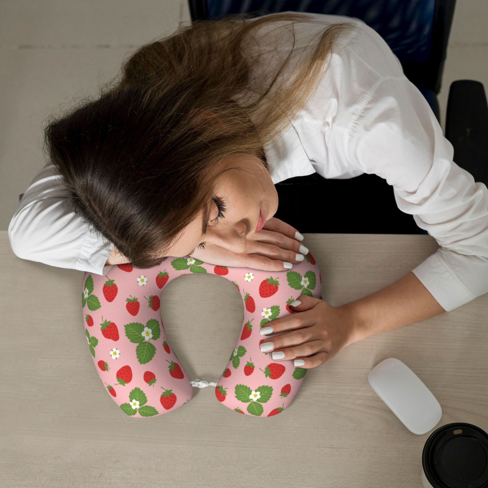 Xecao Strawberries Print Memory Foam Cervical Neck Pillow Versatile U-Shaped Pillows for Home,Office,Camping,Travelling,Soft Washable Cover