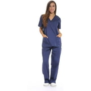 Women's Scrub Sets Medical Scrubs (V-Neck with Cargo Pant) （Only The Waist Has Two Pockets）