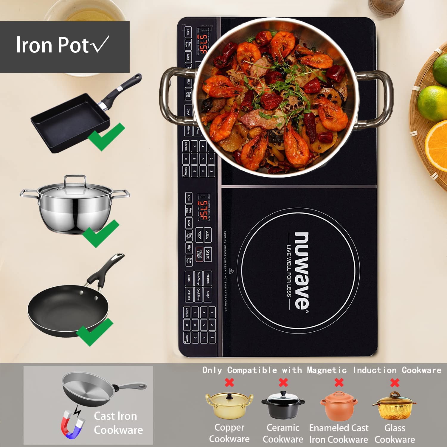 Nuwave Flex Precision Induction Cooktop, Portable, Large 6.5” Heating Coil,  10.25” Shatter-Proof Ceramic Glass, 3 Watt Settings, 4Qt Induction-Ready