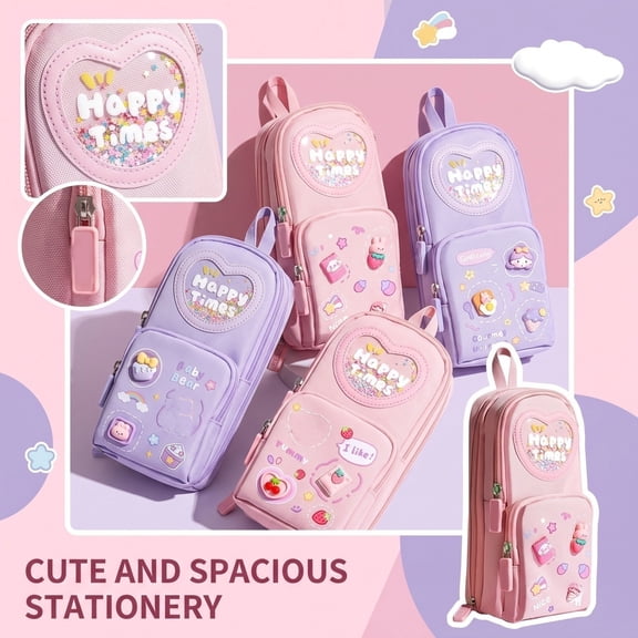 MInHoues Large Capacity Pencil Case, Cute Aesthetic Pencil Pouch for Girls, Dirt-Resistant Oxford Cloth Stationery Storage Bag, School Supplies for Students