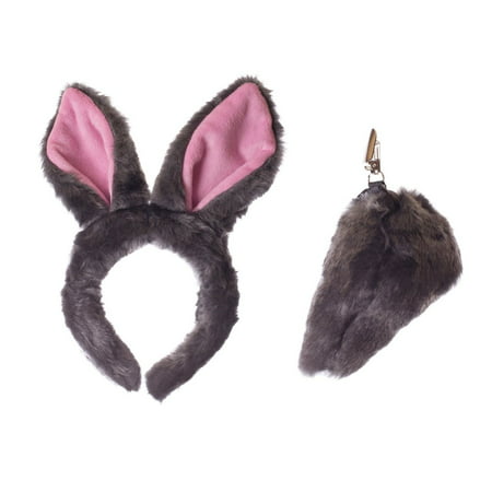 Wildlife Tree Plush Gray Rabbit Ears Headband and Tail Set for Bunny Costume, Cosplay or Forest Animal