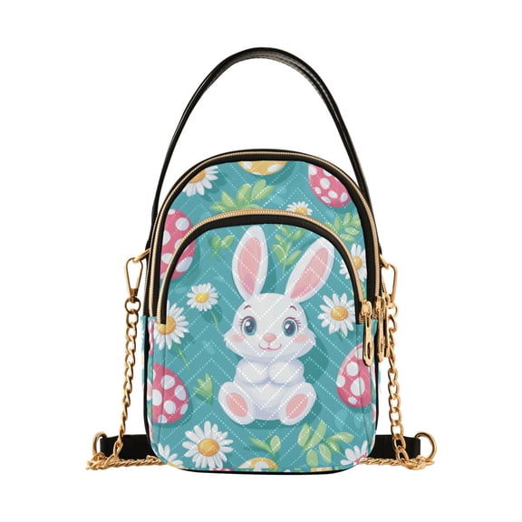 FORMRS Crossbody Bag for Women Quilted Travel Shoulder Cell Phone Purse with Chain Strap Handbag, Cartoon Easter Bunny
