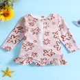 thumbnail image 2 of QJUHUNG Kid Baby Girls One Piece Swimsuit Long Sleeve Zipper Swimwear Ruffle Rashguard Bathing Suits Beachwear, 2 of 8