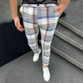 thumbnail image 2 of Men's Classic-FIT Fashion Casual Plaid Printing Button Zipper Trousers Full Length Pants Spring/Summer Pants for Men White S, 2 of 7