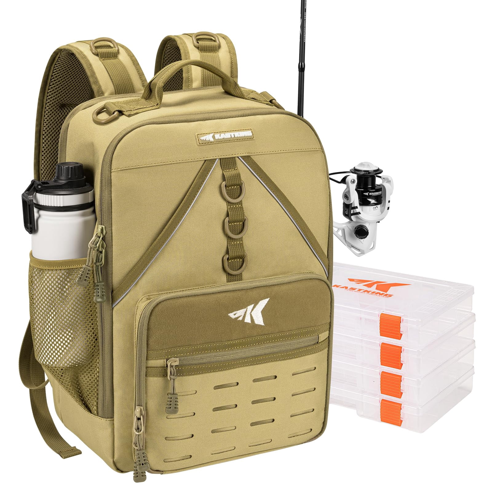 Karryall Fishing Tackle Backpack With Rod Holder 4 Boxes 40/26l Bag Storage Gear And Equipment