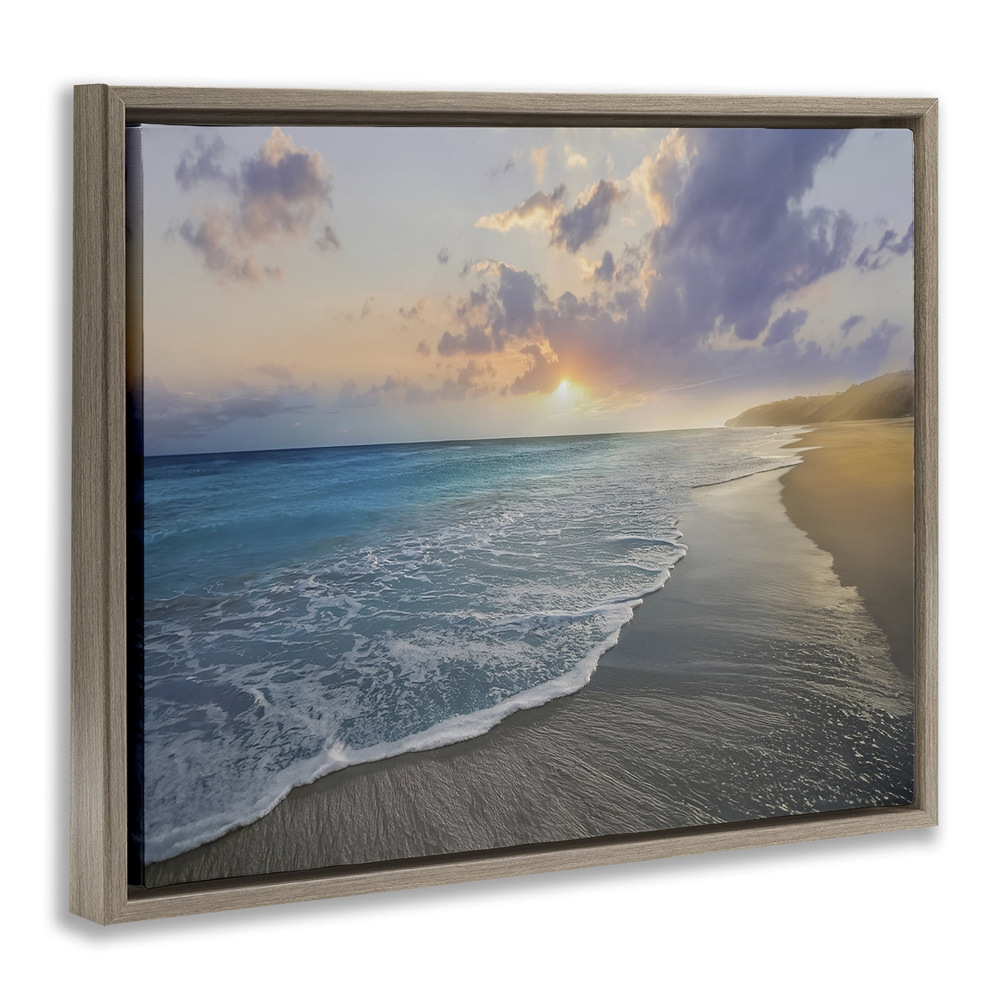 Stupell Industries Sunset over Tranquil Coast Brown Framed Floater Canvas Wall Art, design by Mike Calascibetta