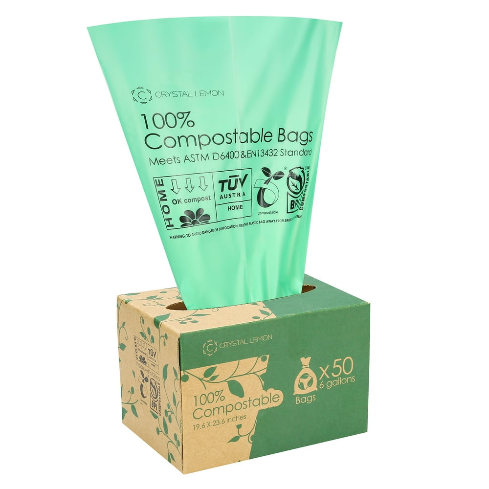 50 Counts Compostable Trash Bags, 6 Gallon Heavy Duty Biodegradable