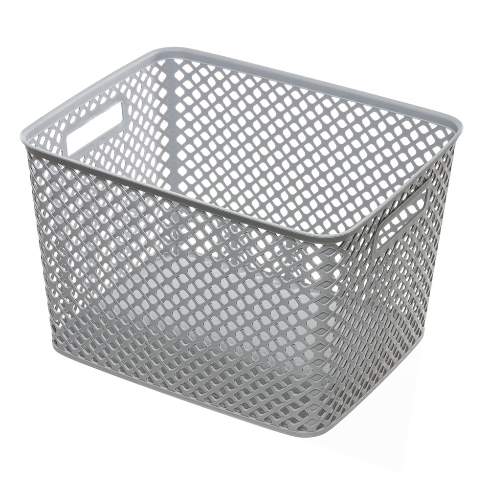 Mainstays Extra Large Decorative Plastic Storage Basket With Lid, Blue Cove