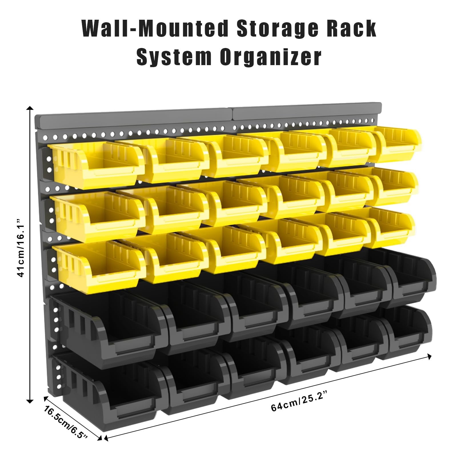 Wall Mounted Storage Bins Organizer Set, 30PCS Plastic Nut & Bolt Organizer with Pegboard, Screw Storage Bins for Garage, Workshop, Craft & Hardware Organization (Yellow & Black, Small)