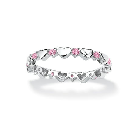 Pearl Stackable Ring - Birthstone Interlocking Stackable Eternity Heart Ring in .925 Sterling Silver - June- Simulated Alexandrite