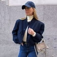 thumbnail image 2 of 2024 stand collar double pocket solid color motorcycle bomber jacket jacket jacket women 8BS9621, 2 of 7