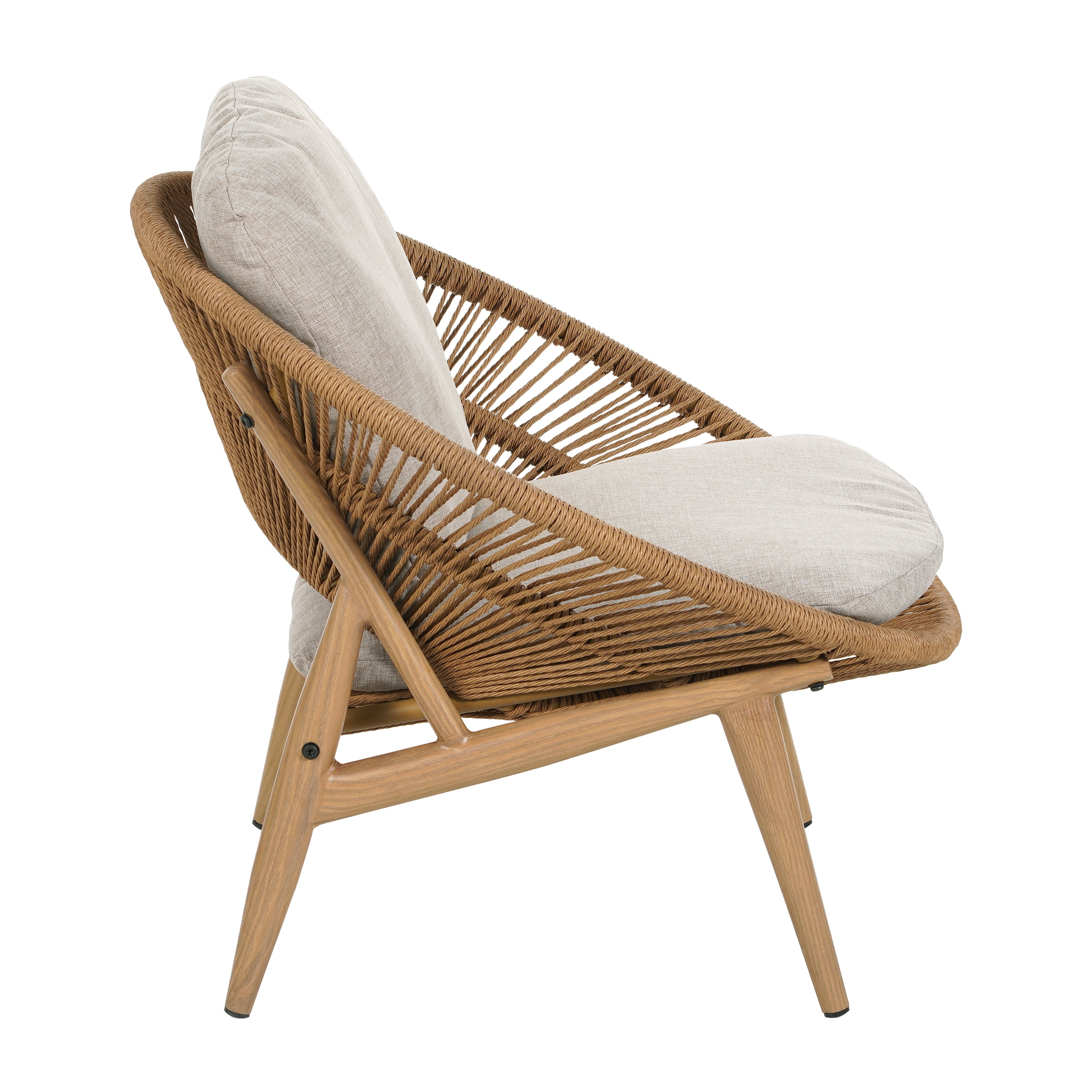 Outdoor Wicker Papasan Style Lounge Chair Light Brown Wicker with Beige Cushion for Patio, Light Brown