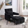 thumbnail image 2 of 3 in 1 Convertible Sleeper Chair Bed, Multi-Functional Tufted Recliner Chair with Pillow and Adjustable Backrest, Modern Velvet Single Sofa for Living Room Bedroom Small Space, Black, 2 of 9