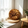 thumbnail image 4 of KITTEHIGM Ruched Velvet Round Throw Pillow with Rosette Center Pleated Circle Decorative Cushion in Multicolor Solid Velvet Accents for Sofa Bed Home Decor, 4 of 6