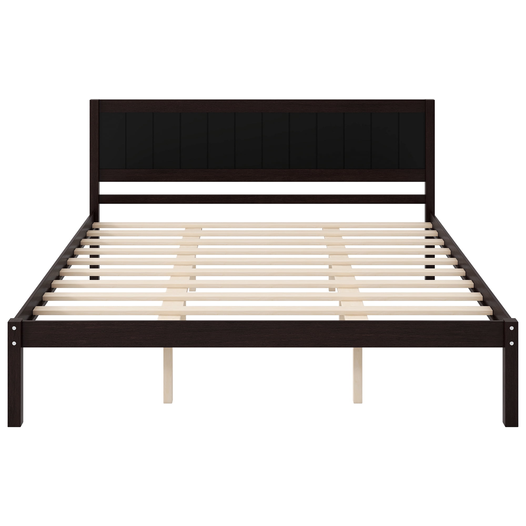 Euroco King Size Wood Platform Bed with Headboard and Slats, Espresso