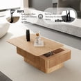 thumbnail image 3 of 38.6'' Mesa de café de ascensor acanalada con chapa de madera sólida Mesa de té moderna con acento con almacenamiento y altura ajustable para la sala de estar, el dormitorio, 3 of 5